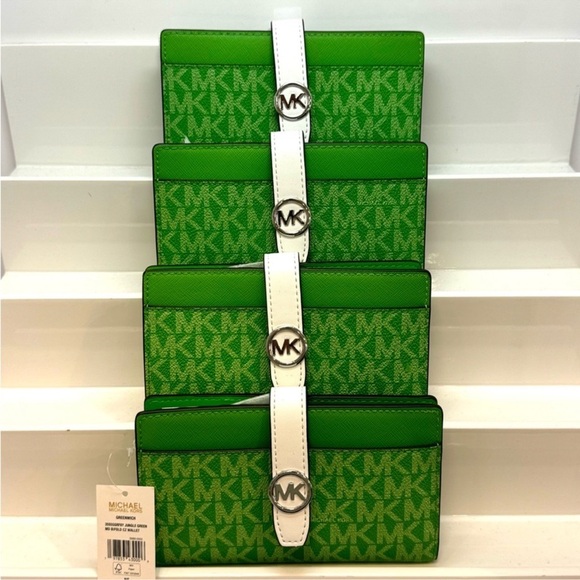 Michael Kors Greenwich Medium Signature Logo Wallet Jungle Green - Picture 3 of 9
